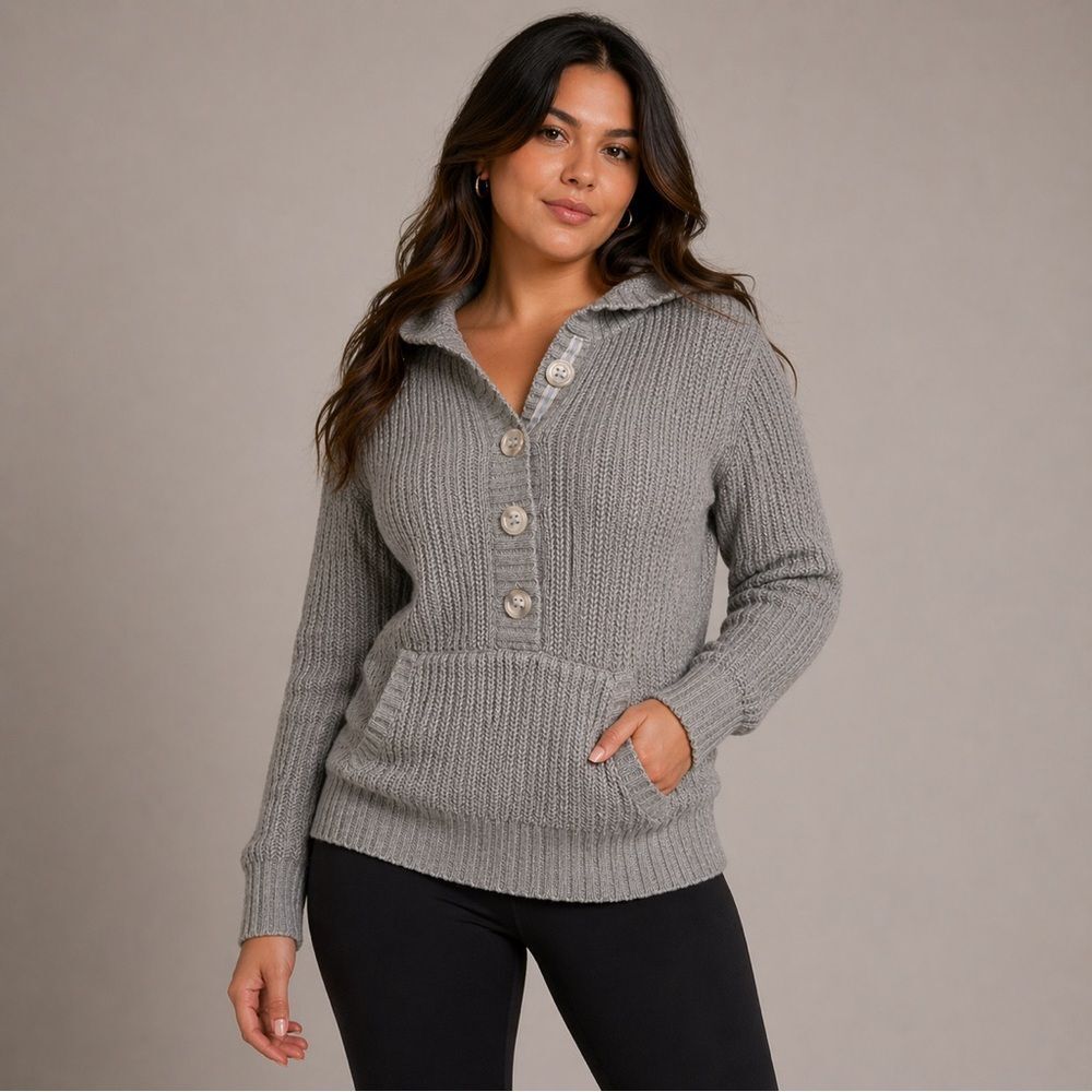 Old Navy Solid Gray Button-Front V-Neck Pullover Sweater Cotton size XL